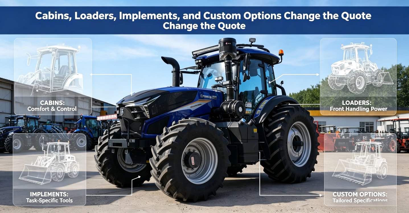 Cabins, Loaders, Implements, and Custom Options Change the Quote
